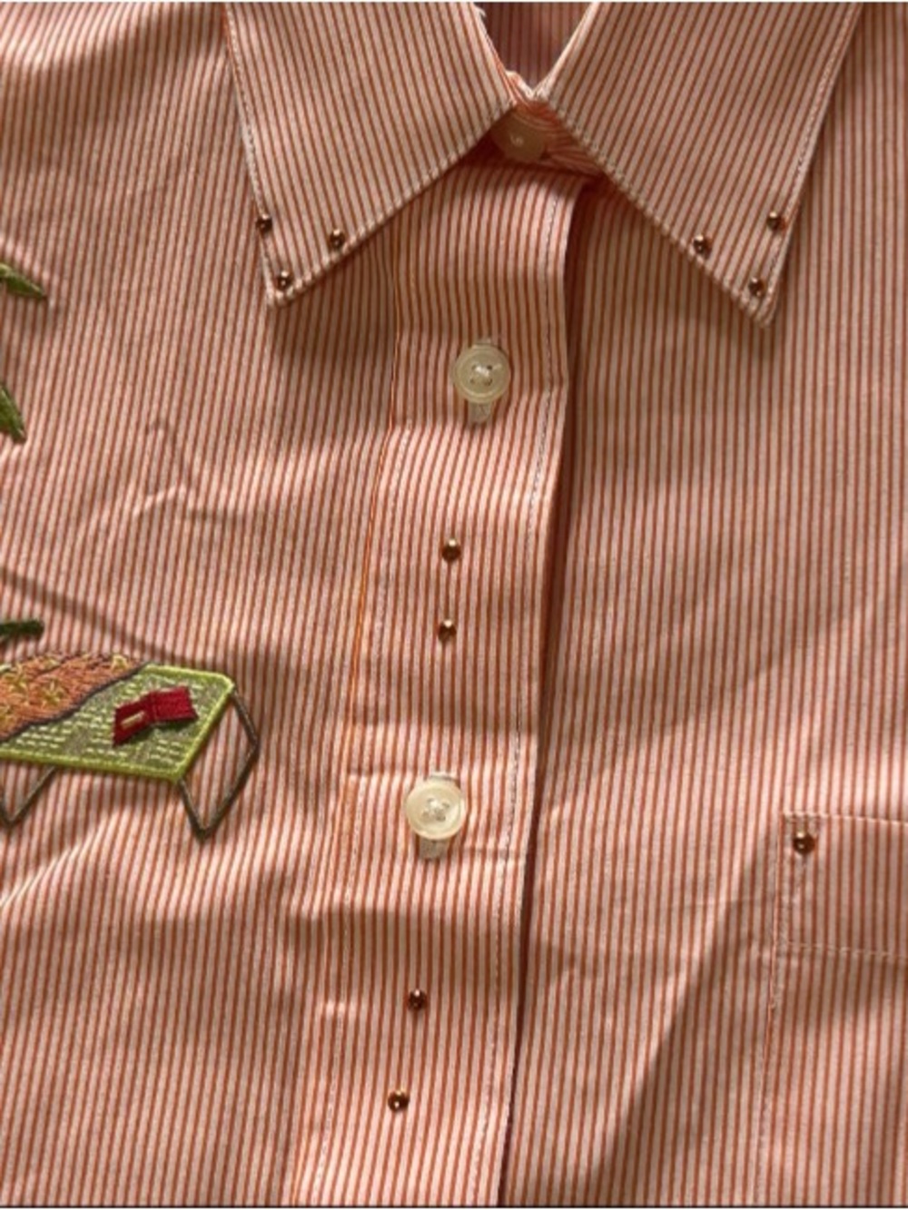 Las Olas Striped Button Up Shirt Top Embroidered Rhinestone Women's M - Picture 2 of 10